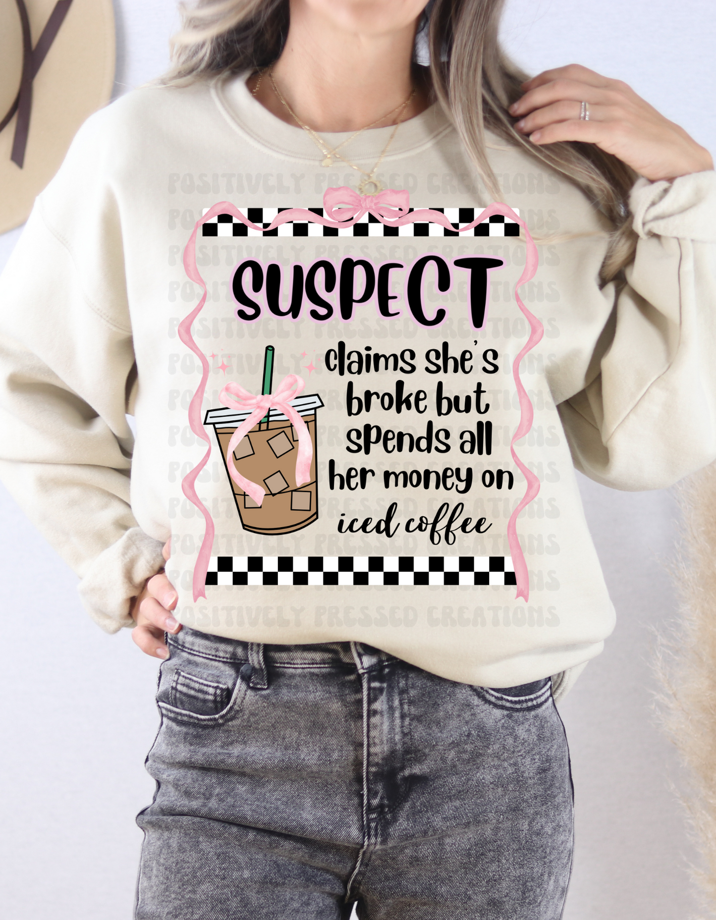 suspect iced coffee sweatshirt